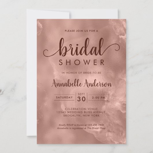 ブライダルシャワーバラ金ゴールド金属エレガントフローラ 招待状 (正面)