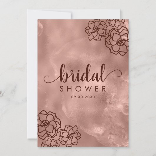 ブライダルシャワーバラ金ゴールド金属エレガントフローラ 招待状 (裏面)