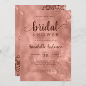 ブライダルシャワーバラ金ゴールド金属エレガントフローラ 招待状 (正面/裏面)