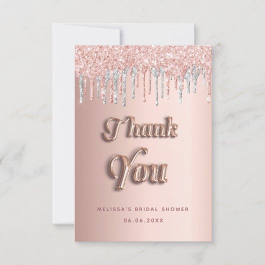 ブライダルシャワーバラ金ゴールド銀グリッター乾燥 サンキューカード (正面)