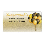 ブライダルシャワーバルーン金ゴールドグリッター名タグ ラベル (正面)