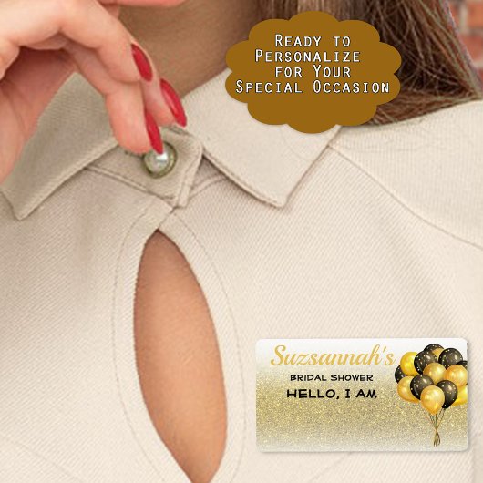 ブライダルシャワーバルーン金ゴールドグリッター名タグ ラベル