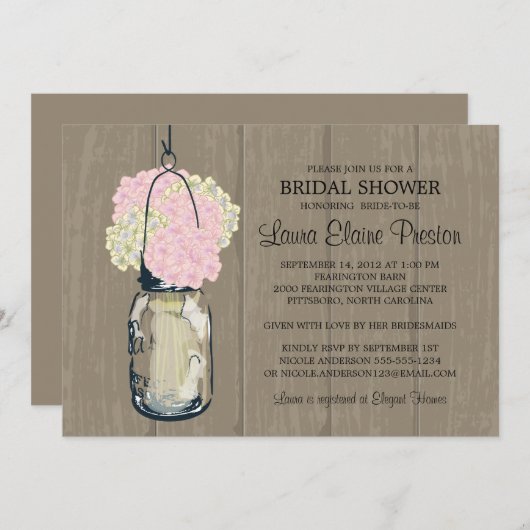 ブライダルシャワーバーンウッドメイソンジャールアジサイ 招待状 (正面/裏面)