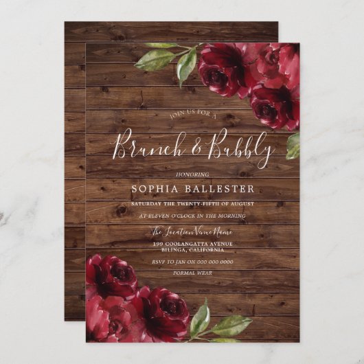 ブライダルシャワーバ素朴ルガンディフローラブルンチバブリー 招待状 (正面/裏面)