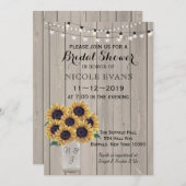 ブライダルシャワーバ結婚ンズサンフラワーメイソンジャー 招待状 (正面/裏面)
