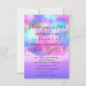 ブライダルシャワーパステルズピンクウェーブズ海バブル 招待状 (正面)