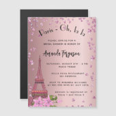 ブライダルシャワーパリエッフェルタワーピンク マグネット招待状 (正面/裏面)