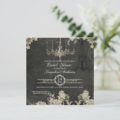 ブライダルシャワーパリシャンデリアヴィンテージタイポグラフィ 招待状 (スタンド正面)