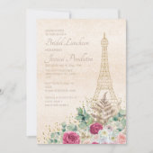 ブライダルシャワーパリフランスのーエッフェルタワーピンク金ゴールド 招待状 (正面)