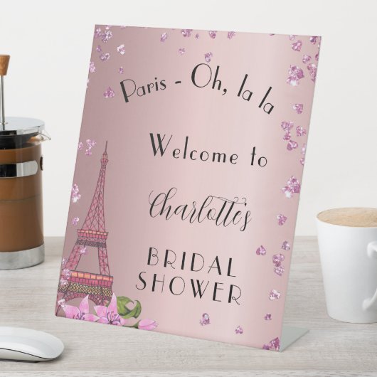 ブライダルシャワーパリ赤面エッフェルタワーウェルカム 台座サイン (インサイチュ)