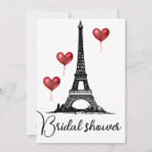 ブライダルシャワーパリ、エッフェルタワー、レッドバルーン 招待状 (正面)