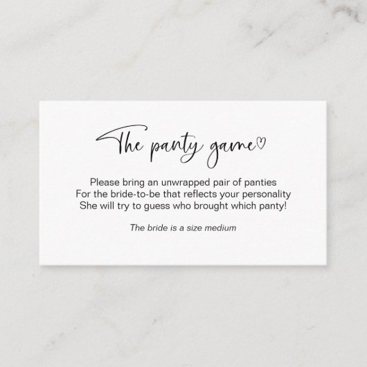 ブライダルシャワーパンティゲーム囲いカード エンクロージャーカード (正面)