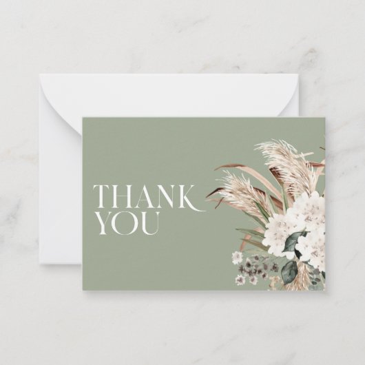 ブライダルシャワーパンパスグラスセージ感謝していグリーン ノートカード (正面)