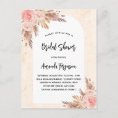 ブライダルシャワーパンパスグラスバラ金ゴールド赤面花模様 インビテーションポストカード (正面)