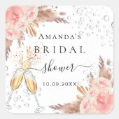 ブライダルシャワーパンパスグラスバラ金ゴールド スクエアシール (正面)