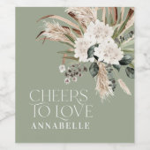 ブライダルシャワーパンパスボホセージグリーンモダンシック ワインラベル (シングルラベル)