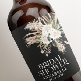 ブライダルシャワーパンパスボホ黒モダンエレガント ワインラベル