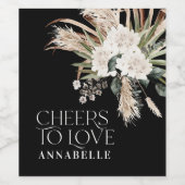 ブライダルシャワーパンパスボホ黒モダンエレガント ワインラベル (シングルラベル)