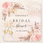 ブライダルシャワーパンパバラ金ゴールド気泡 スクエアペーパーコースター (正面)