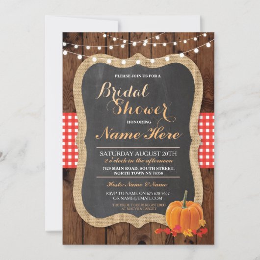 ブライダルシャワーパンプキン秋ウッドチョーク招待状 招待状 (正面)