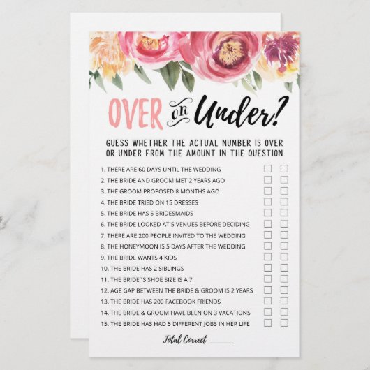 ブライダルシャワーパーソナライズされたゲームの上または下 (正面/裏面)