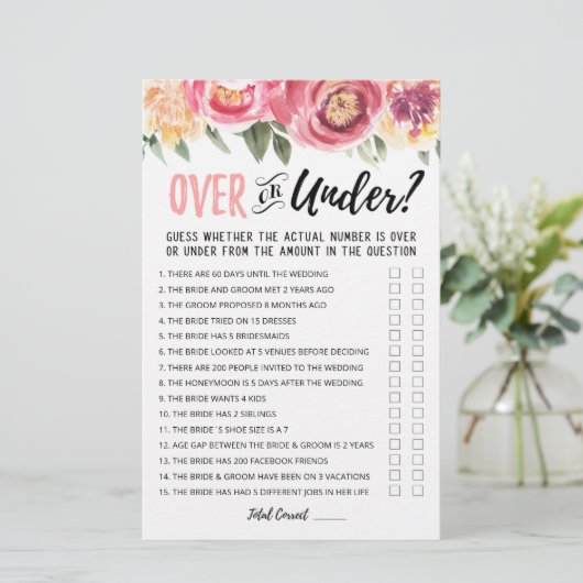 ブライダルシャワーパーソナライズされたゲームの上または下 (スタンド正面)