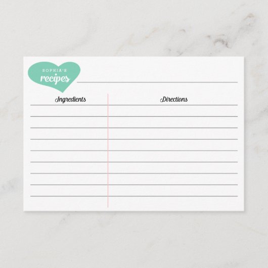 ブライダルシャワーパーソナライズされたハートレシピカード (正面)