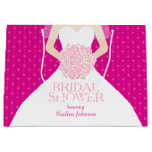 ブライダルシャワーパーソナライズされたピンク大抱き枕 ラージペーパーバッグ (正面)