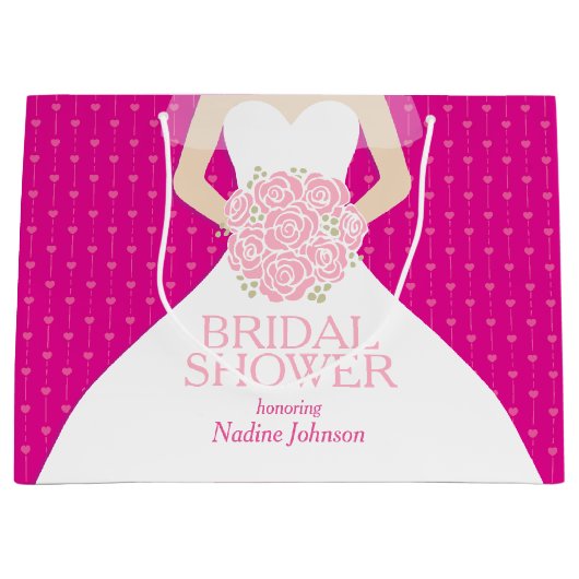 ブライダルシャワーパーソナライズされたピンク大抱き枕 ラージペーパーバッグ (正面)