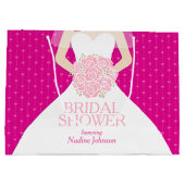 ブライダルシャワーパーソナライズされたピンク大抱き枕 ラージペーパーバッグ (裏面)