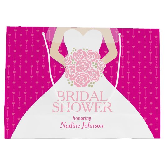 ブライダルシャワーパーソナライズされたピンク大抱き枕 ラージペーパーバッグ (裏面)