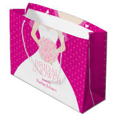 ブライダルシャワーパーソナライズされたピンク大抱き枕 ラージペーパーバッグ (裏面アングル)