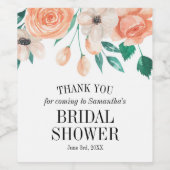 ブライダルシャワーパーソナライズされたピーチフローラ ワインラベル (シングルラベル)