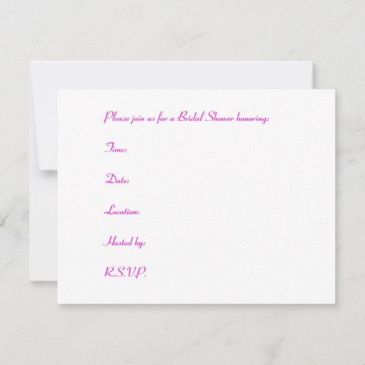 ブライダルシャワーパーティの招待状パーソナライズされたピンク 招待状 (裏面)