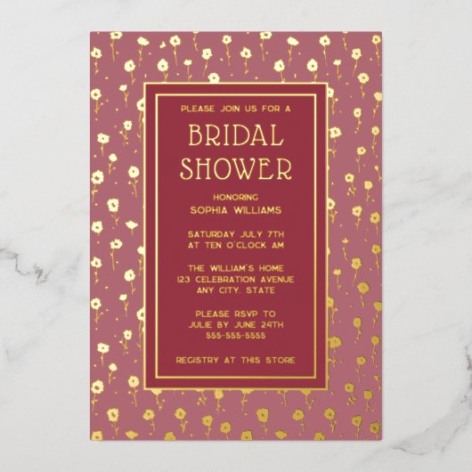 ブライダルシャワーパーティの招待状フローラテンプレート 箔招待状 (正面)