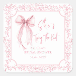 ブライダルシャワーパーティーのお礼にぴったりな「Blush Bow Tying the Knot」ギ スクエアシール