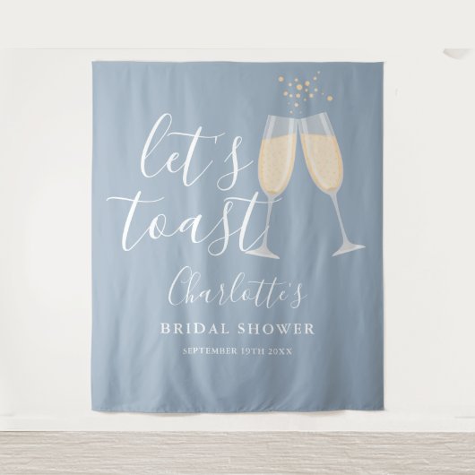 ブライダルシャワーパーティーのブルー背景 Let's Toast タペストリー (正面)