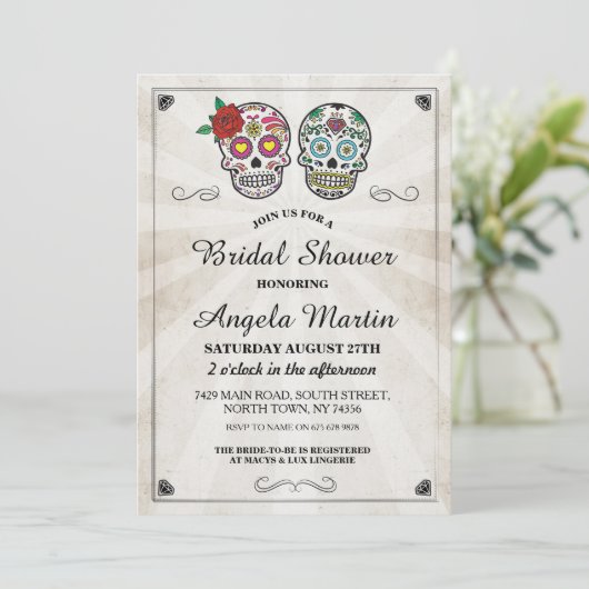ブライダルシャワーパーティーシュガースカルクリーム招待状 招待状 (スタンド正面)