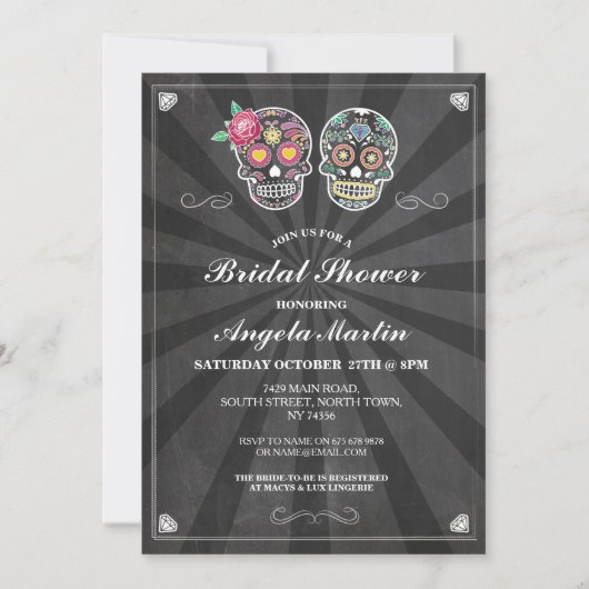 ブライダルシャワーパーティーシュガースカルハロウィーン招待状 招待状 (正面)
