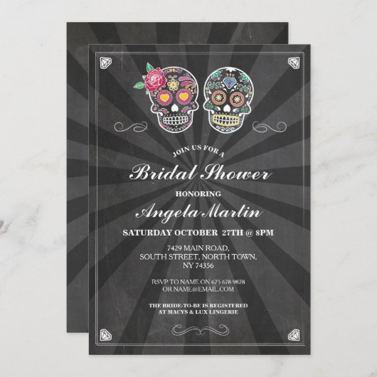 ブライダルシャワーパーティーシュガースカルハロウィーン招待状 招待状 (正面/裏面)