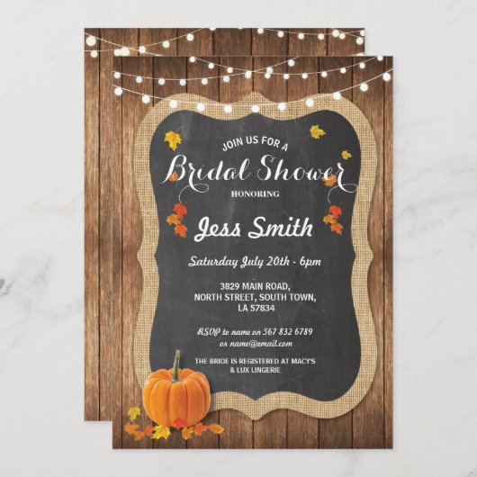 ブライダルシャワーパーティーチョー素朴クパンプキン招待状 招待状 (正面/裏面)
