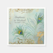 ブライダルシャワーパーティーデコーエレガントルピーコックフェザー スタンダードカクテルナプキン (正面)