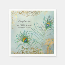 ブライダルシャワーパーティーデコーエレガントルピーコックフェザー スタンダードカクテルナプキン