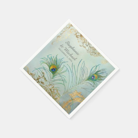 ブライダルシャワーパーティーデコーエレガントルピーコックフェザー スタンダードカクテルナプキン (角)