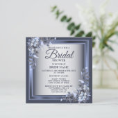 ブライダルシャワーパーティーネイビーブルーフローラシルバーグレイ 招待状 (スタンド正面)
