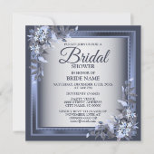 ブライダルシャワーパーティーネイビーブルーフローラシルバーグレイ 招待状 (正面)