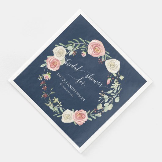 ブライダルシャワーパーティーネイビー赤面アイボリーバラリース (コーナー)