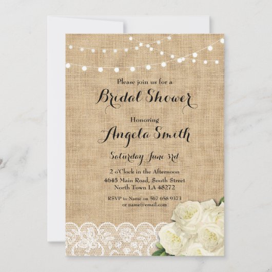 ブライダルシャワーパーティーバラバーラップレースライト招待状 招待状 (正面)