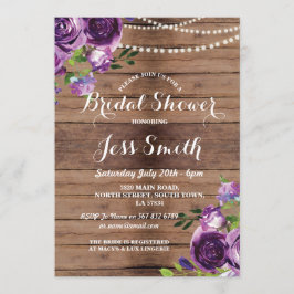 ブライダルシャワーパーティーパープルフラワーズチョーク招待状 招待状