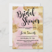 ブライダルシャワーパーティーピンクグリッター金箔招待状 招待状 (正面)